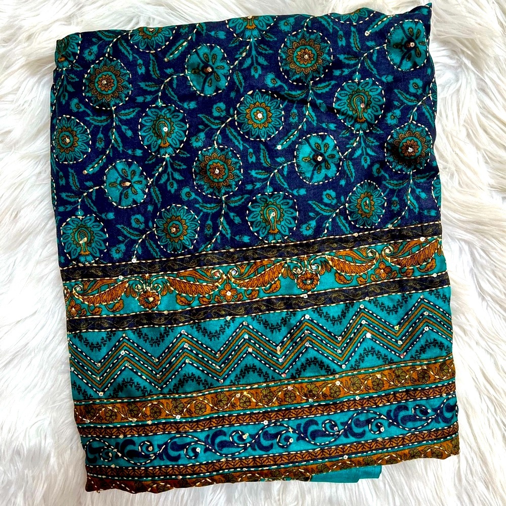 Beautiful Colorful Indian Pakistani Party Saree with Stitched Blouse